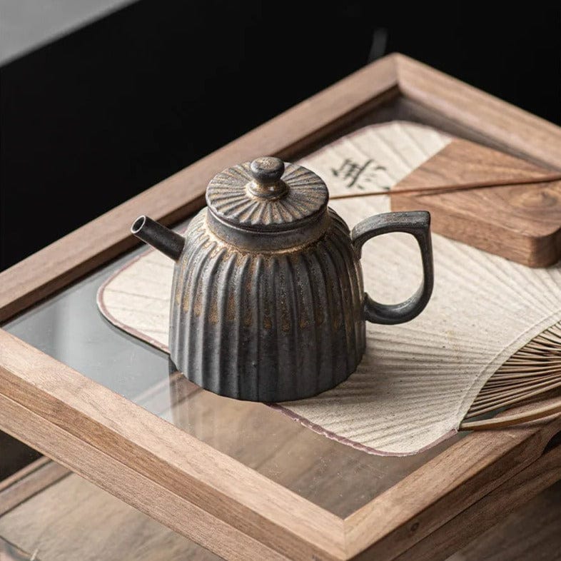 TEA TIME ESSENTIALS TEA Retro Gilt Iron Glazed Stoneware Teapot