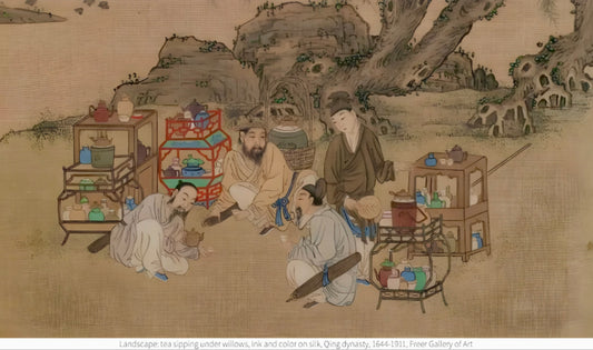 Landscape: tea sipping under willows, Ink and color on silk, Qing dynasty, 1644-1911, Freer Gallery of Art