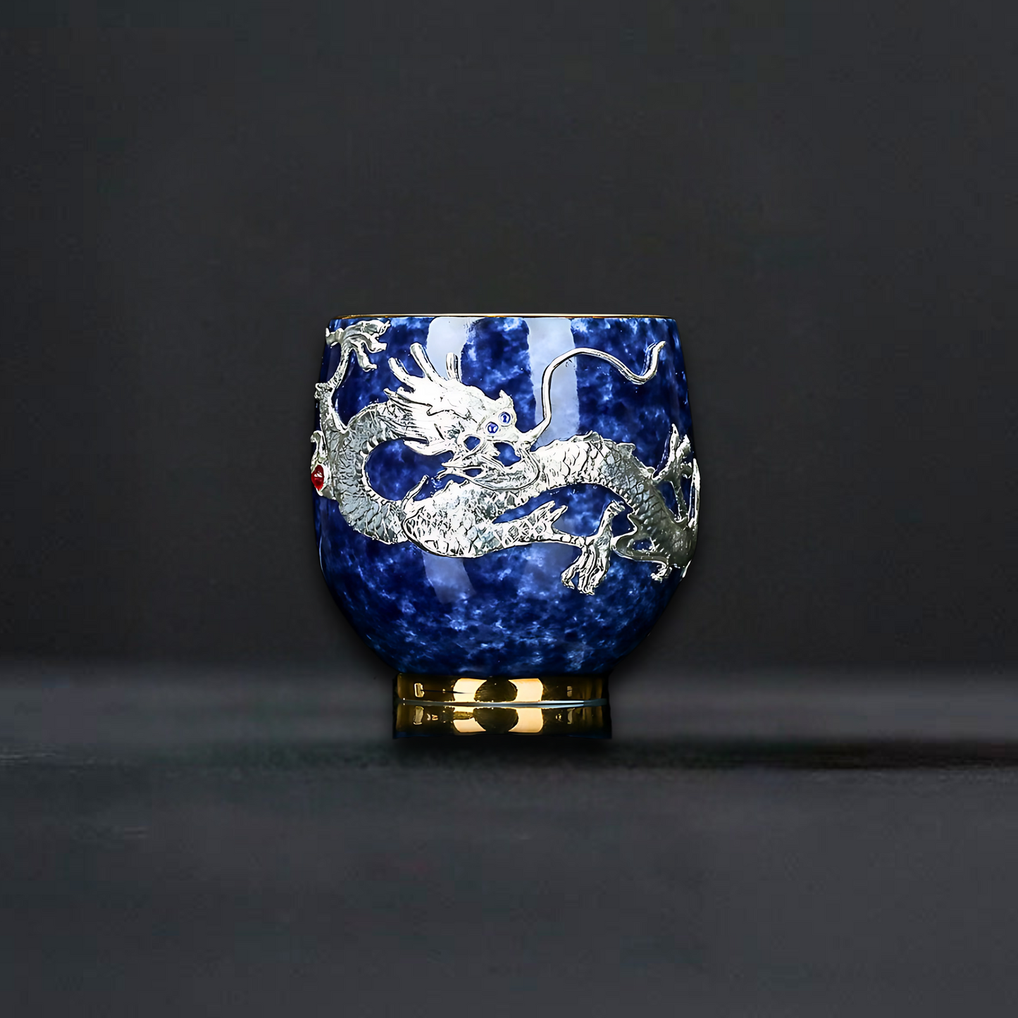 Azure Elegance Ceramic Silver-Inlaid Teacup Collection