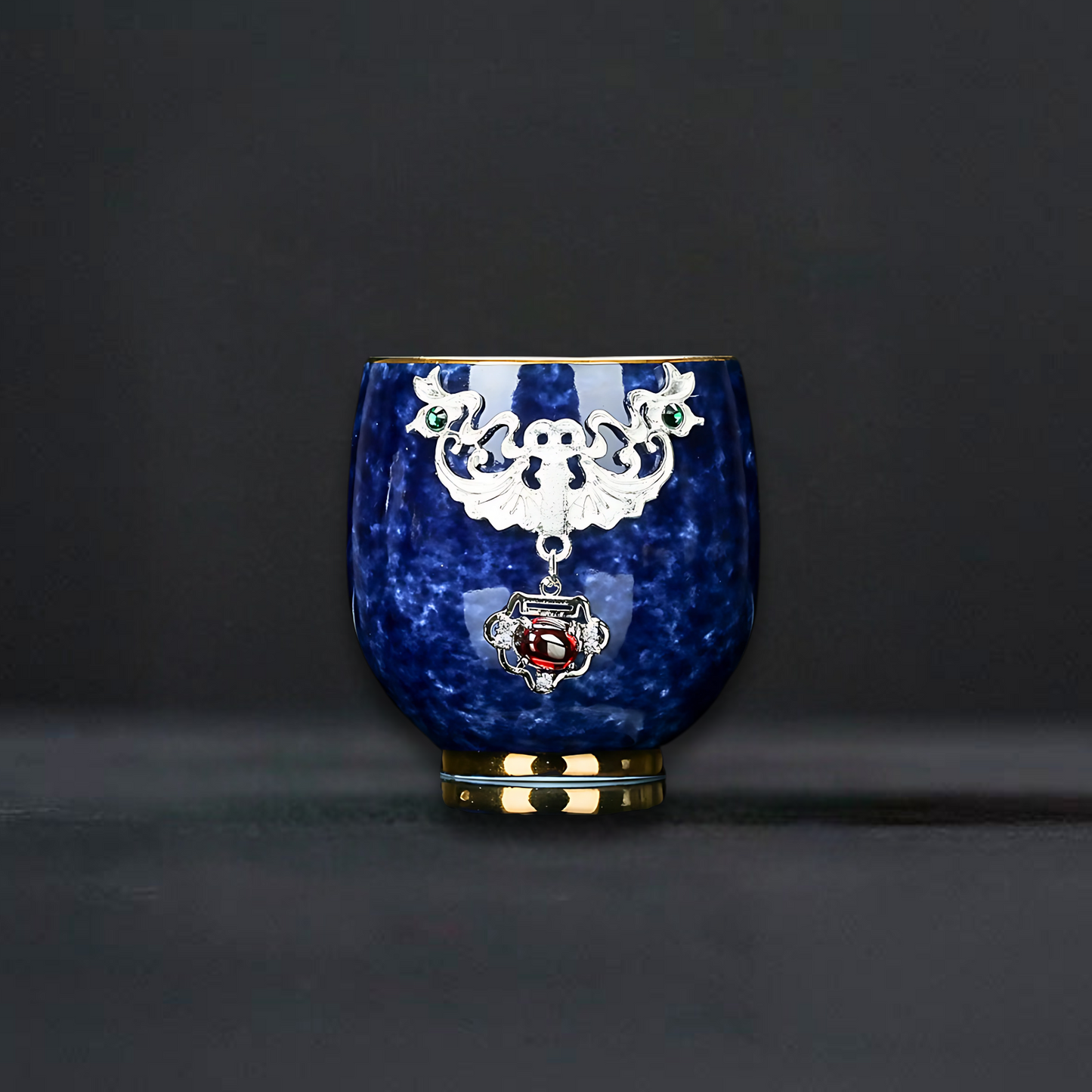 Azure Elegance Ceramic Silver-Inlaid Teacup Collection