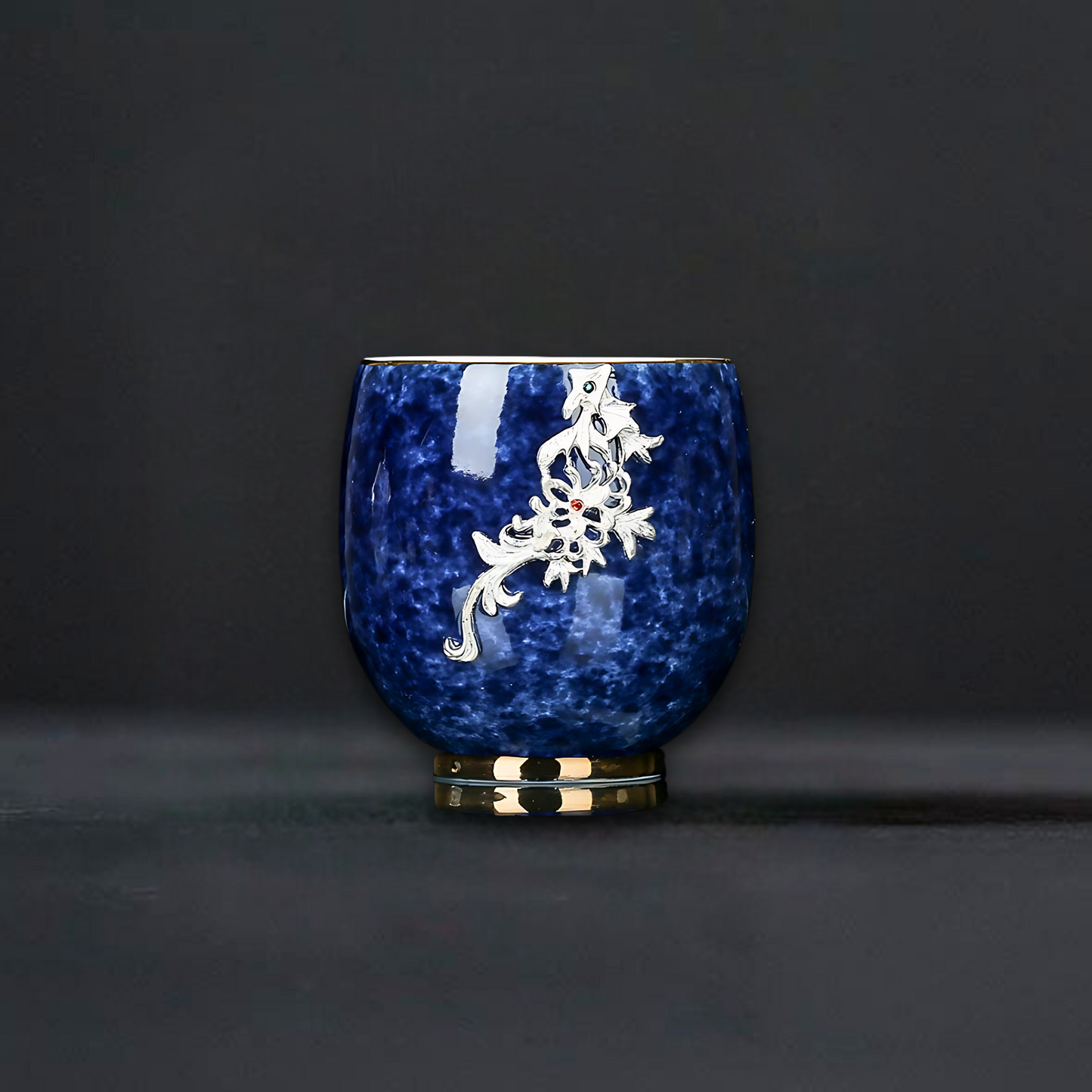 Azure Elegance Ceramic Silver-Inlaid Teacup Collection