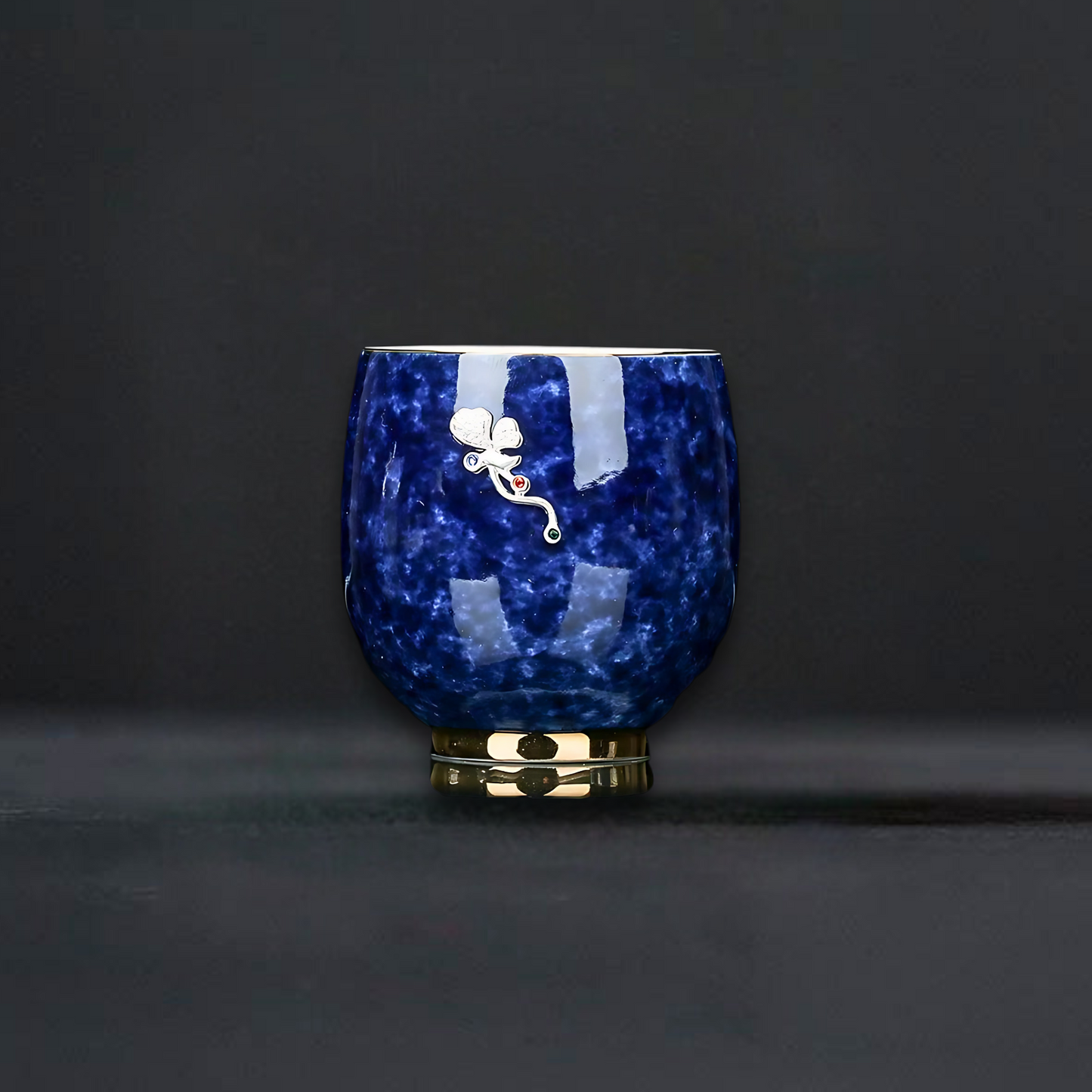 Azure Elegance Ceramic Silver-Inlaid Teacup Collection