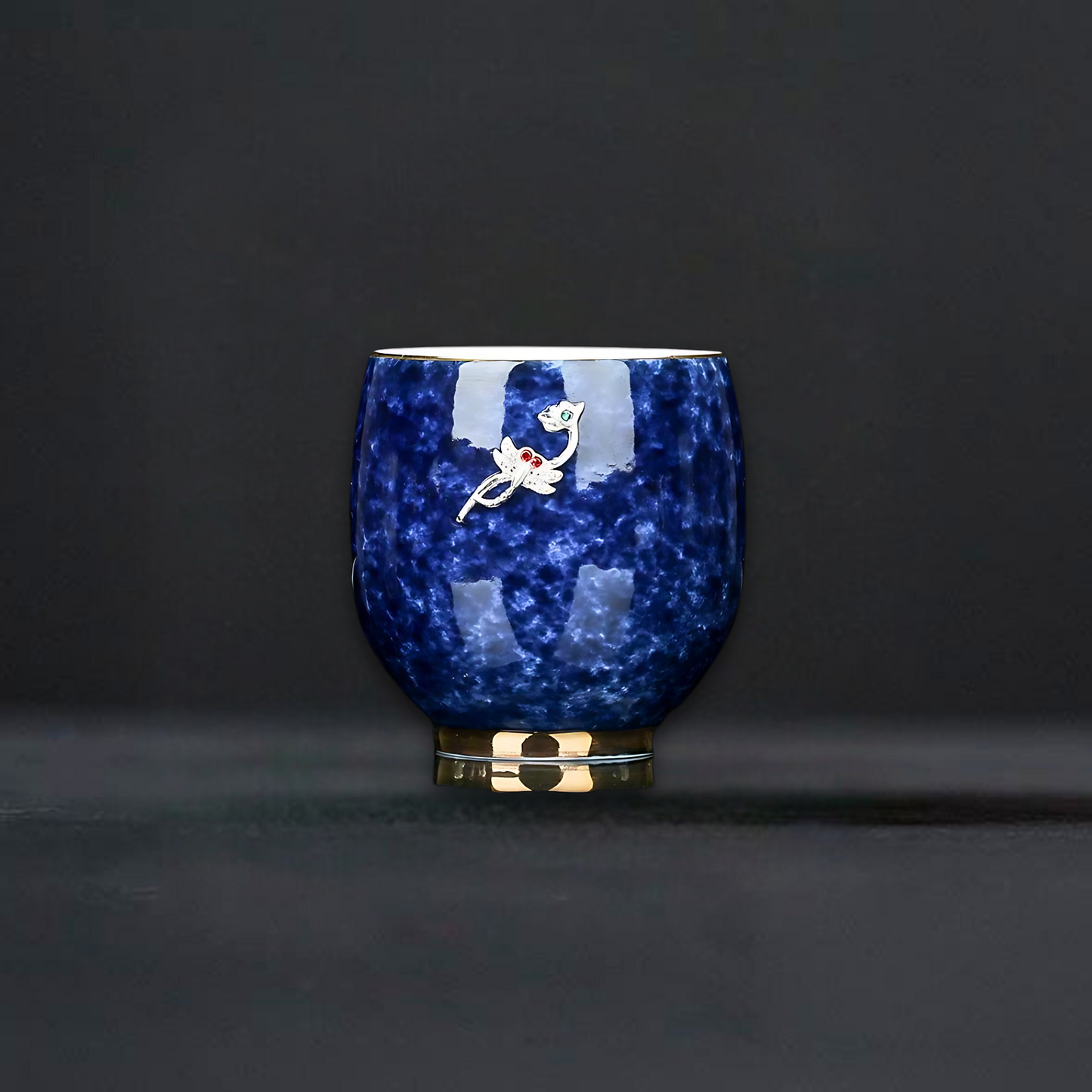 Azure Elegance Ceramic Silver-Inlaid Teacup Collection