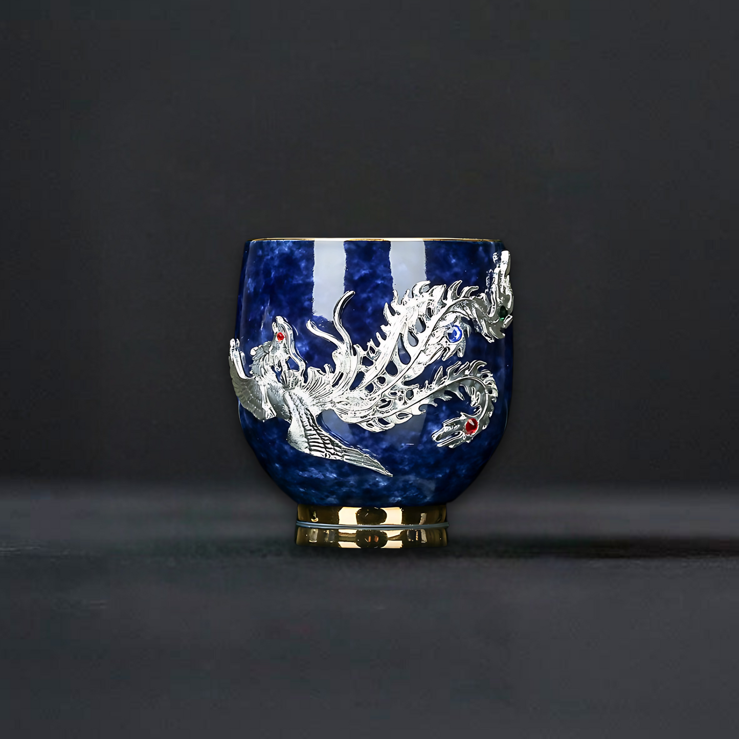 Azure Elegance Ceramic Silver-Inlaid Teacup Collection