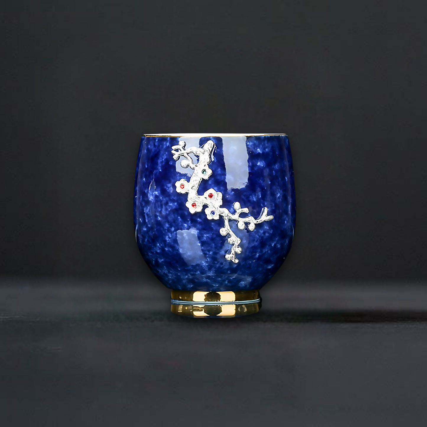 Azure Elegance Ceramic Silver-Inlaid Teacup Collection