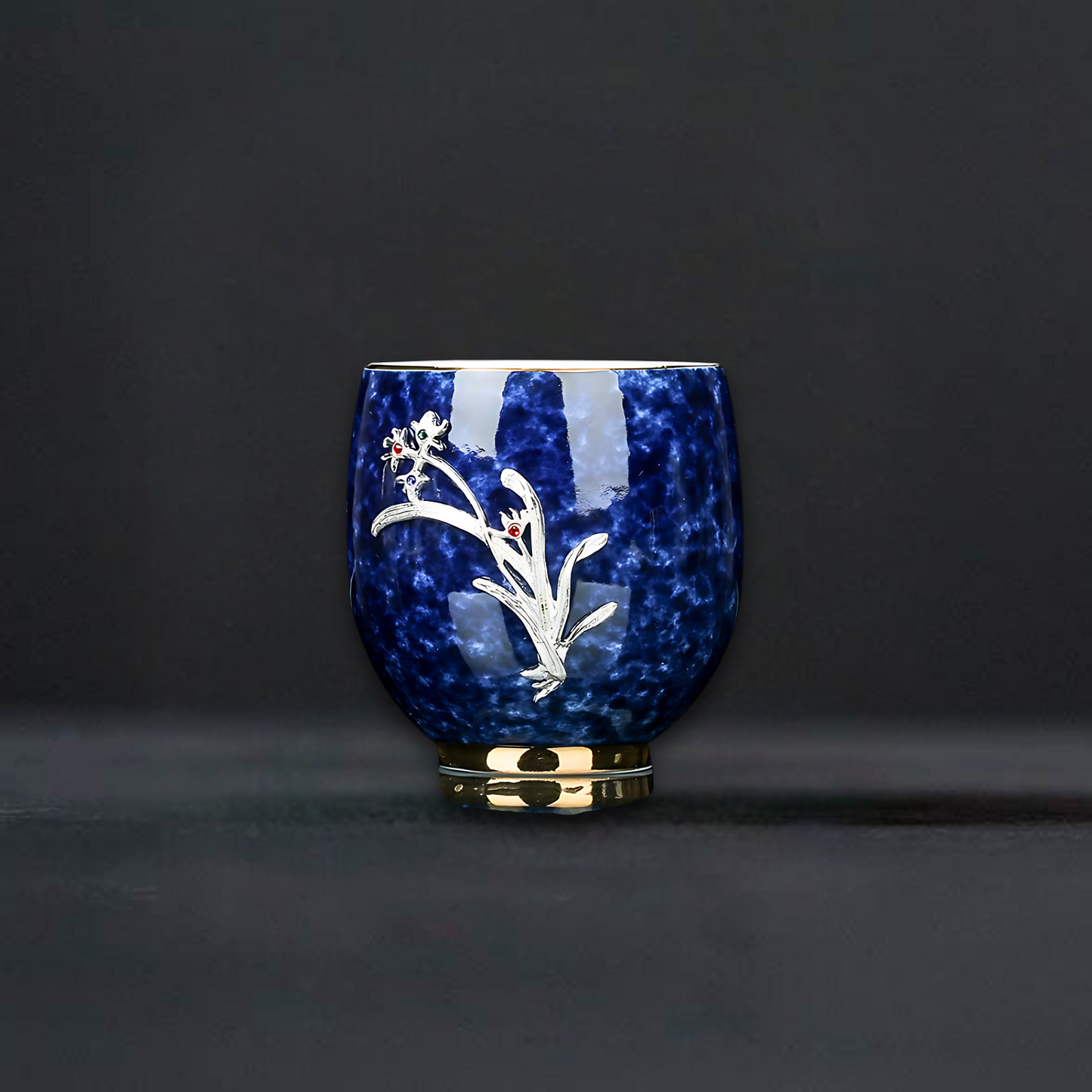 Azure Elegance Ceramic Silver-Inlaid Teacup Collection