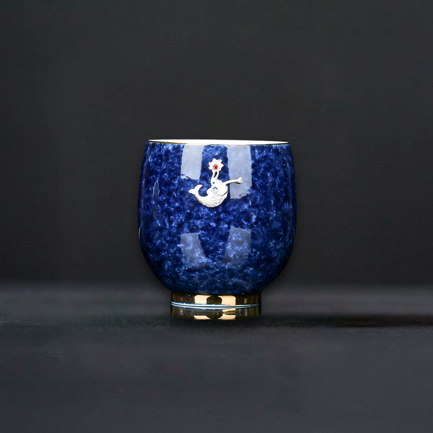 Azure Elegance Ceramic Silver-Inlaid Teacup Collection