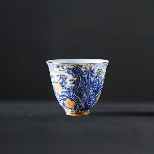 Elysian Blossom in Sea Wave Tea Cup - Artisanal Ceramic Collection