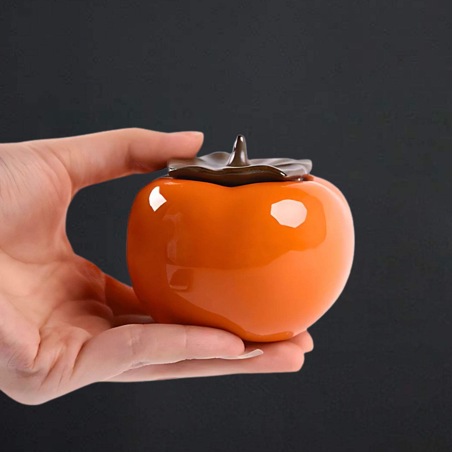 Crimson Harvest Ceramic Persimmon Tea Caddy