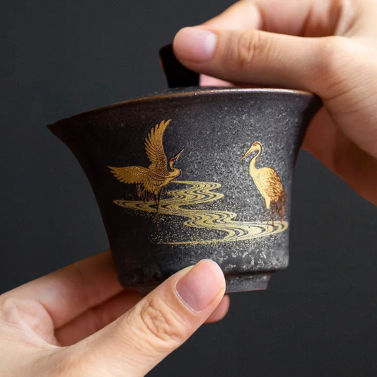 Cloud-Kissed Crane Harmony Ceramic Hand-painted Tea Gaiwan