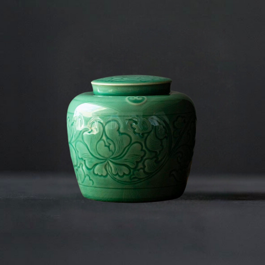 Lotus Blossom Celadon Tea Caddy