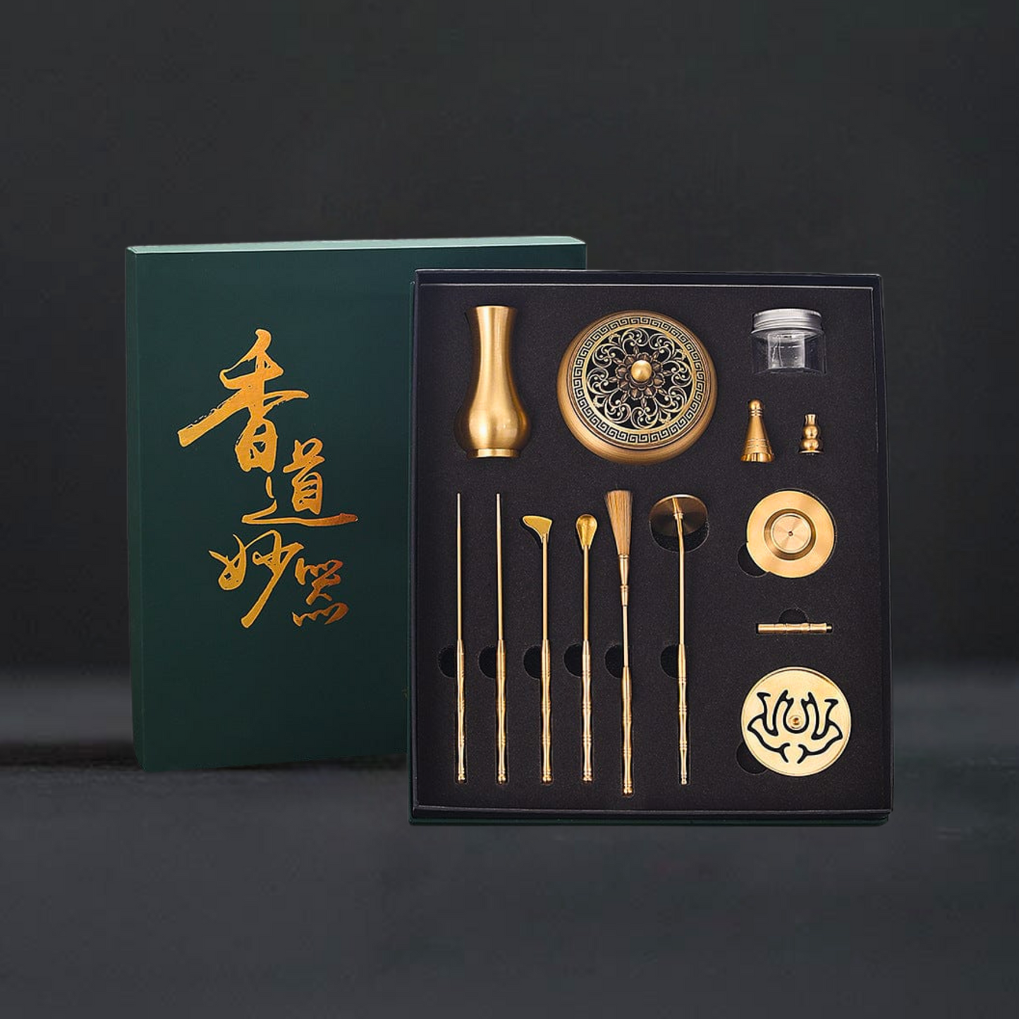 Golden Lotus Copper Incense Burner Gift Set