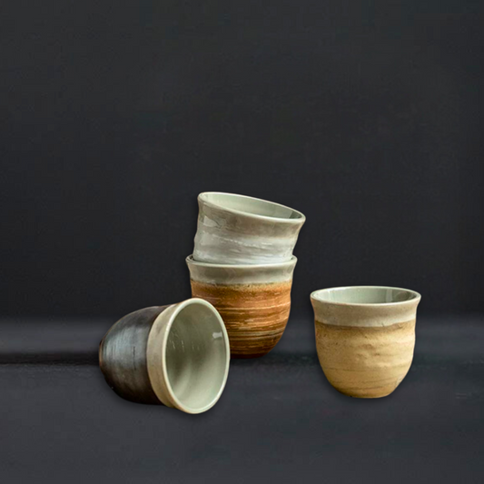 Vintage Gradient Tea Cups - Handcrafted Japanese Coarse Pottery Collection