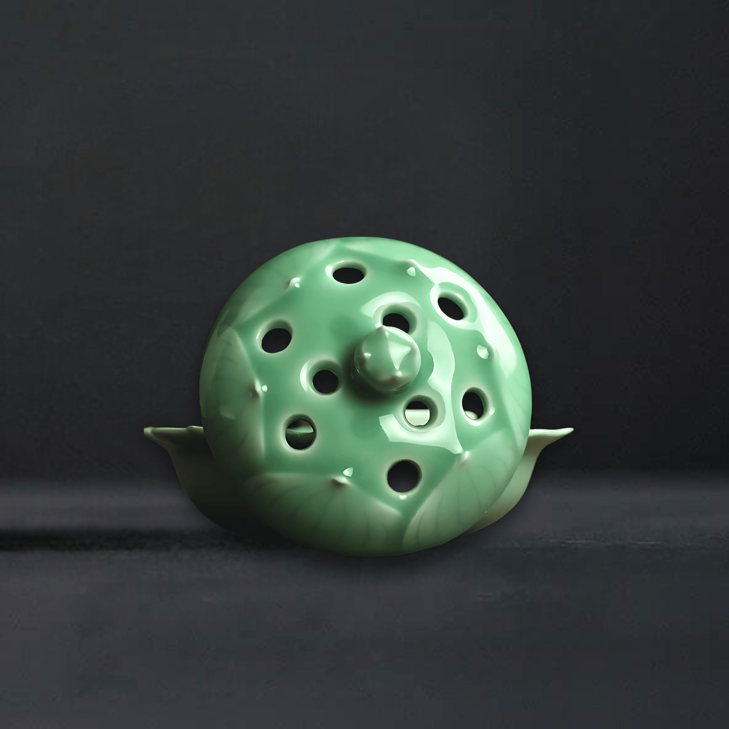 TEA TIME ESSENTIALS ACCESSORIES Celadon Incense Burner Lotus Elegance: Handcrafted Celadon Incense Burner