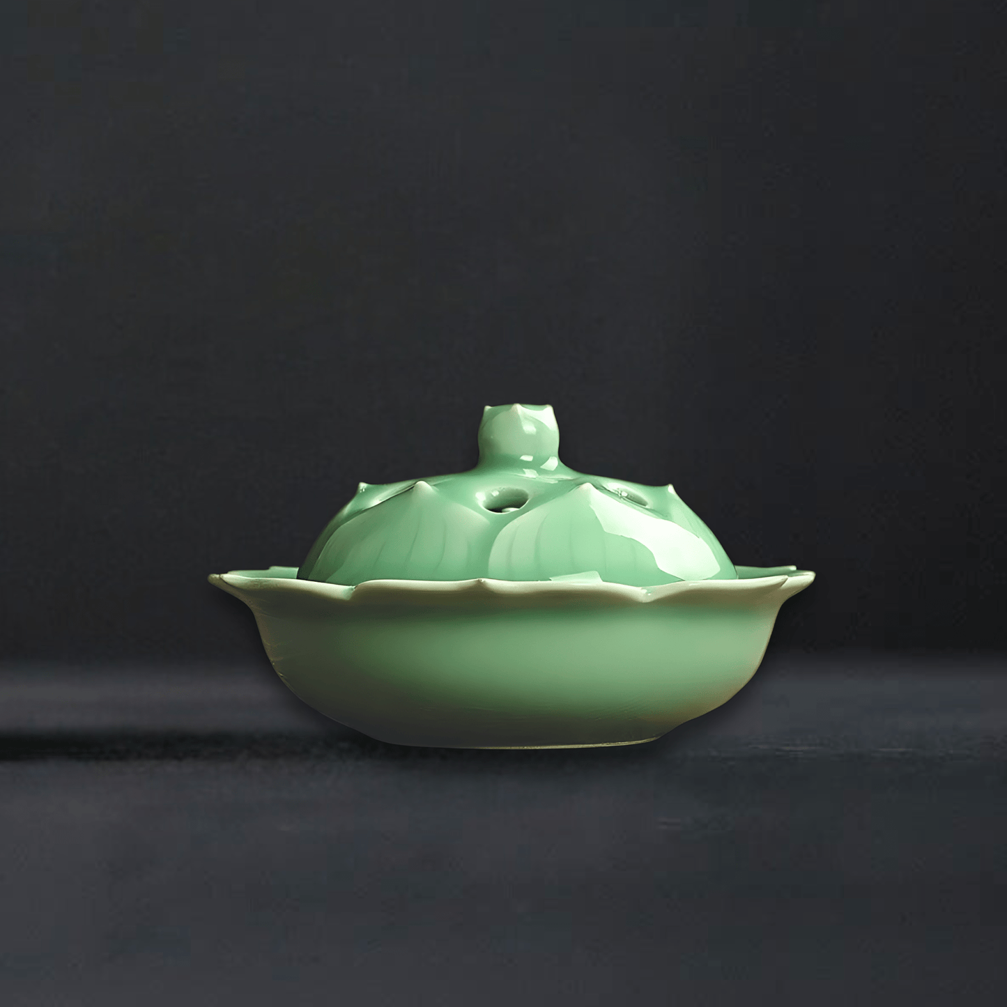 TEA TIME ESSENTIALS ACCESSORIES Celadon Incense Burner Lotus Elegance: Handcrafted Celadon Incense Burner