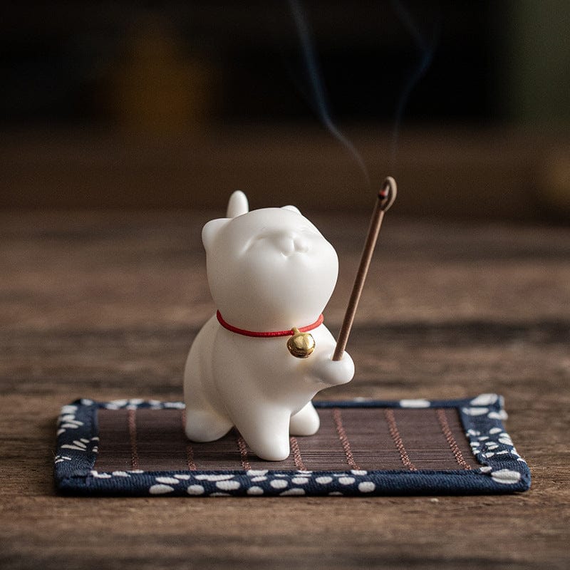 TEA TIME ESSENTIALS ACCESSORIES White Fragrant Kitten Forbidden Cat Incense Holder