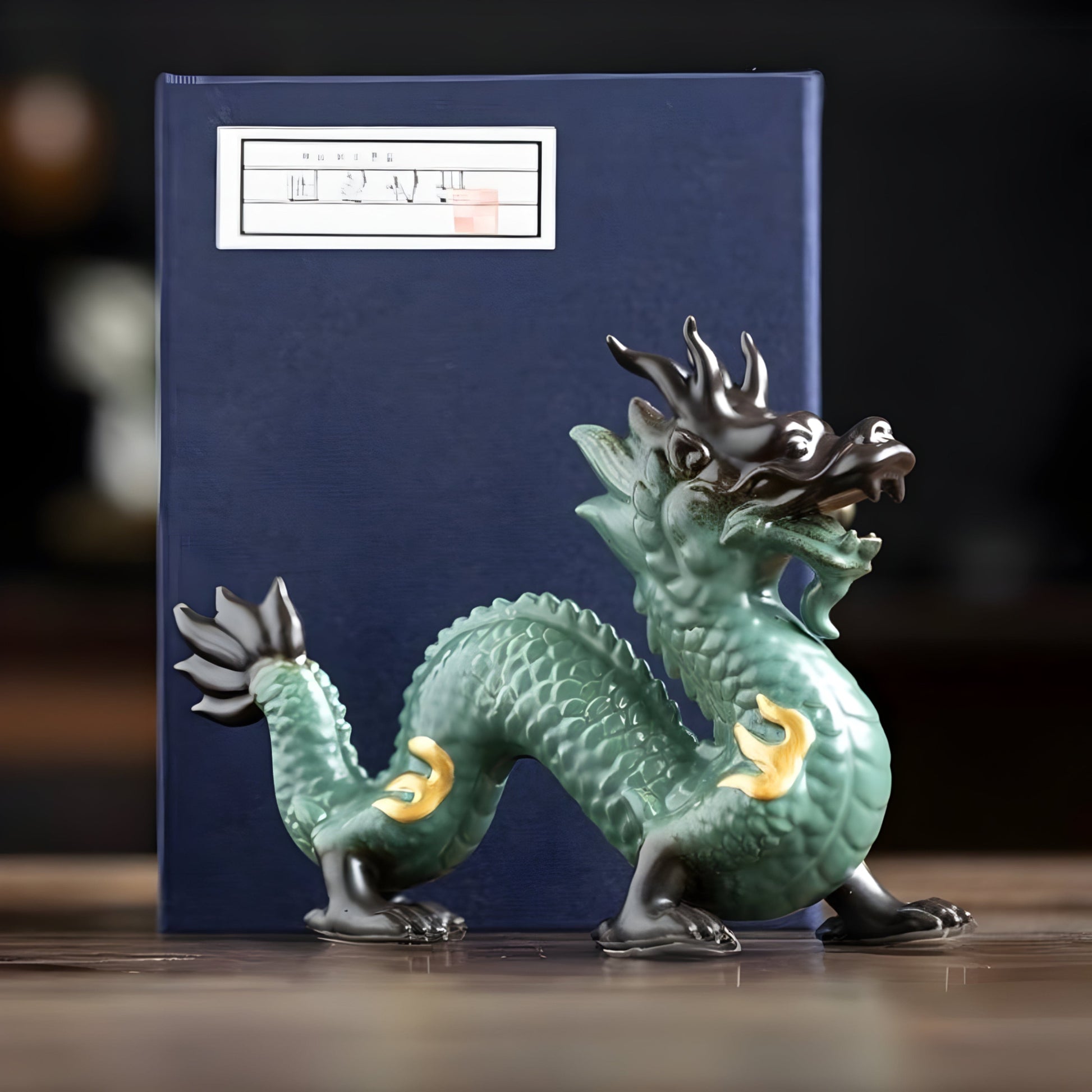 TEA TIME ESSENTIALS HOME DECOR Blue Dragon With Gift Box Fortune Dragon Ceramic Guardian