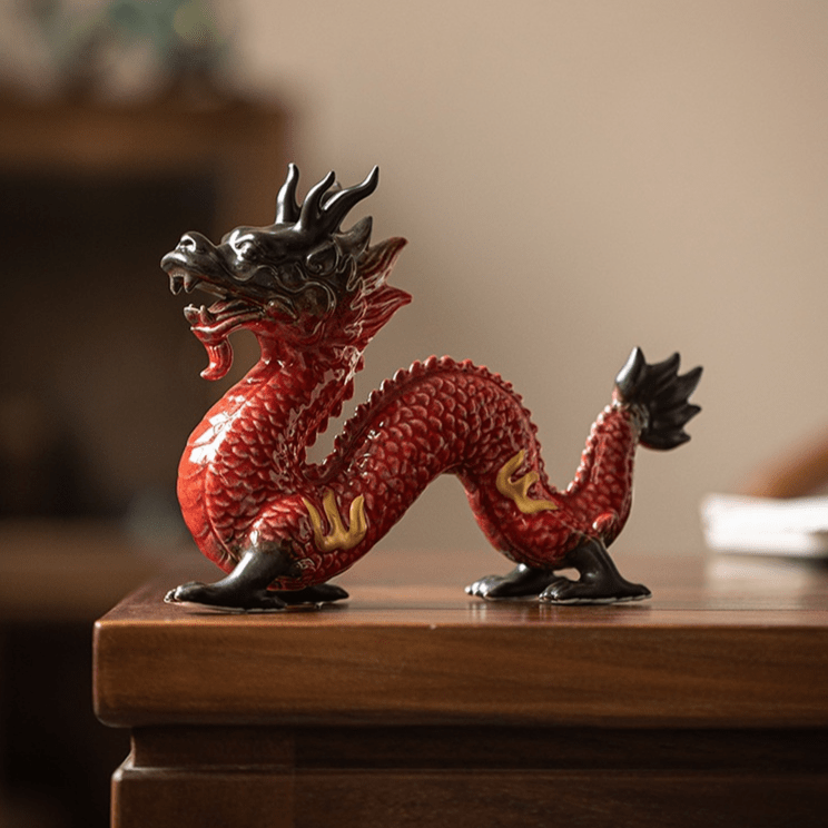 TEA TIME ESSENTIALS HOME DECOR Fortune Dragon Ceramic Guardian