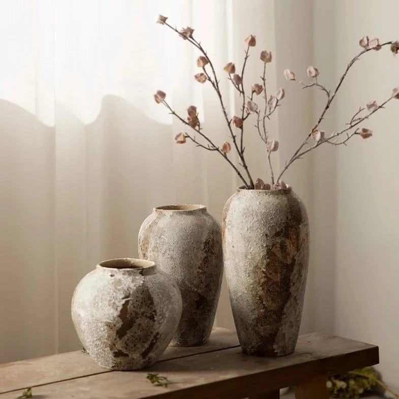 TEA TIME ESSENTIALS HOME DECOR Harmony in Clay: Retro Chinese Stoneware Ceramic Vase Collection