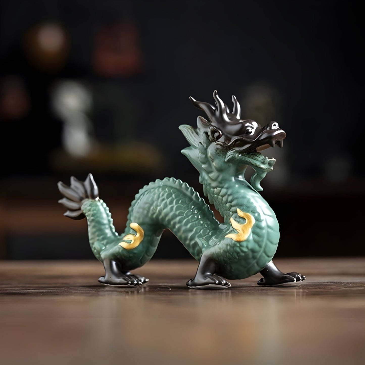 TEA TIME ESSENTIALS HOME DECOR Qinglong Fortune Dragon Ceramic Guardian