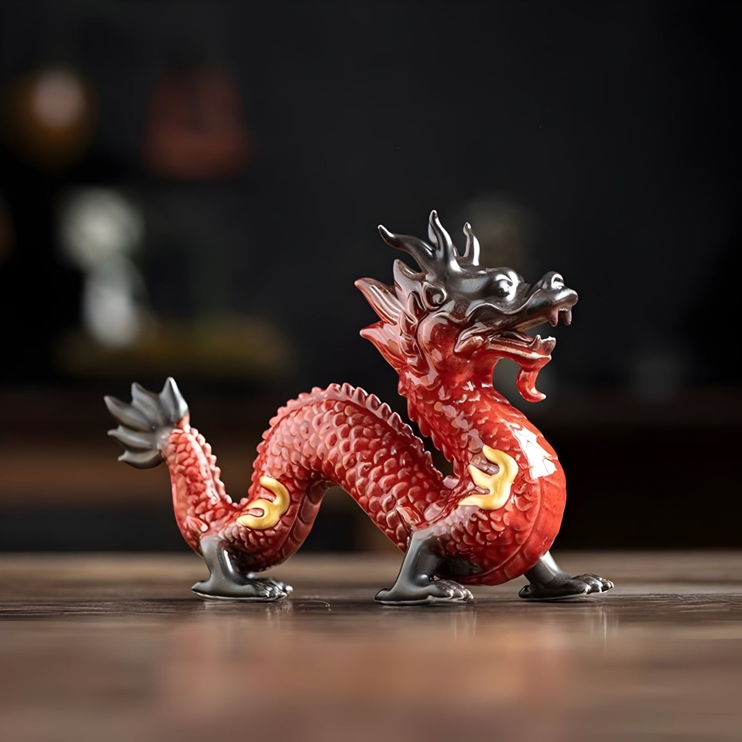 TEA TIME ESSENTIALS HOME DECOR Red Dragon Fortune Dragon Ceramic Guardian