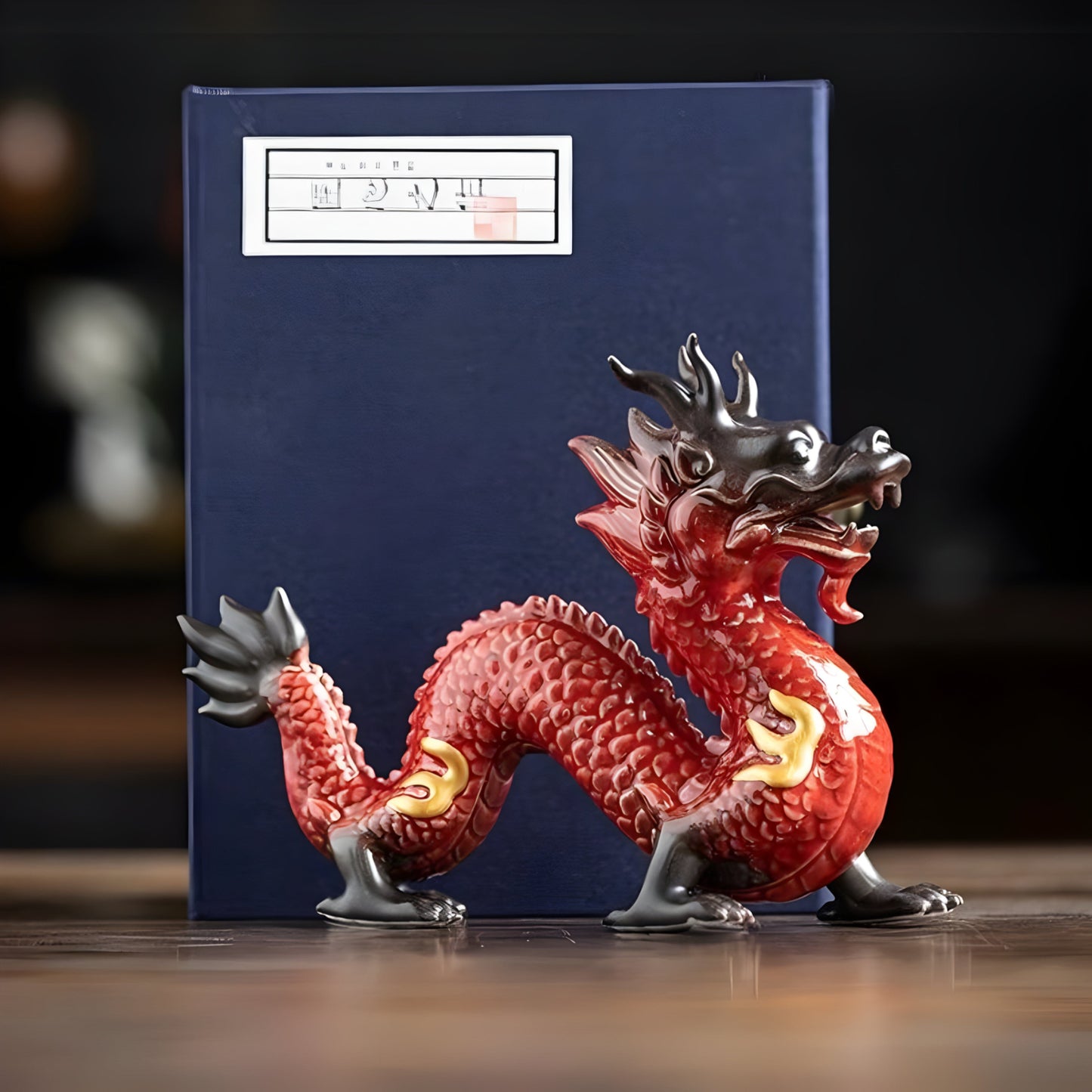 TEA TIME ESSENTIALS HOME DECOR Red Dragon With Gift Box Fortune Dragon Ceramic Guardian