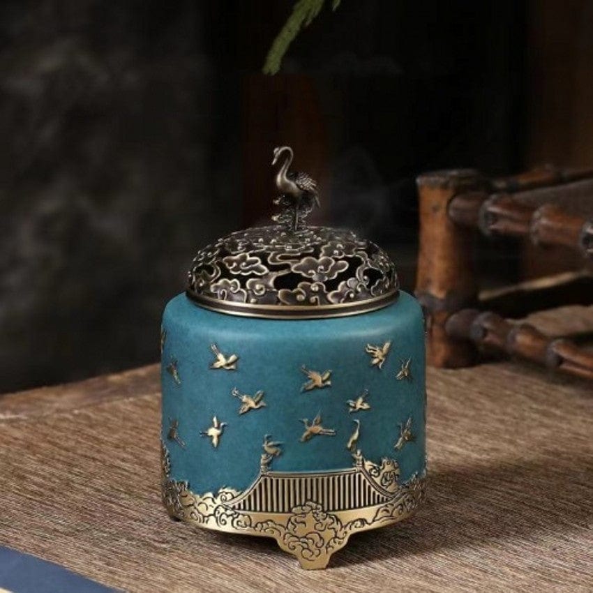 TEA TIME ESSENTIALS INCENSE BURNERS Blue "Celestial Ruihe" Artisanal Copper Incense Ornament