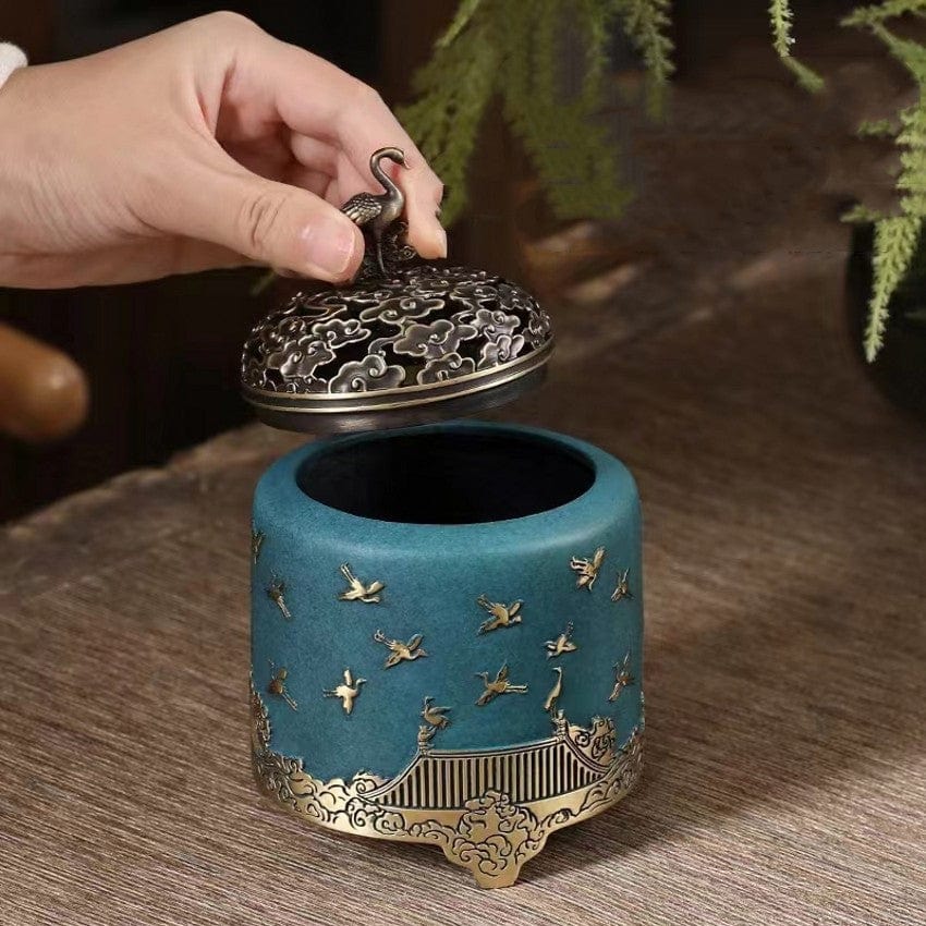 TEA TIME ESSENTIALS INCENSE BURNERS Blue "Celestial Ruihe" Artisanal Copper Incense Ornament