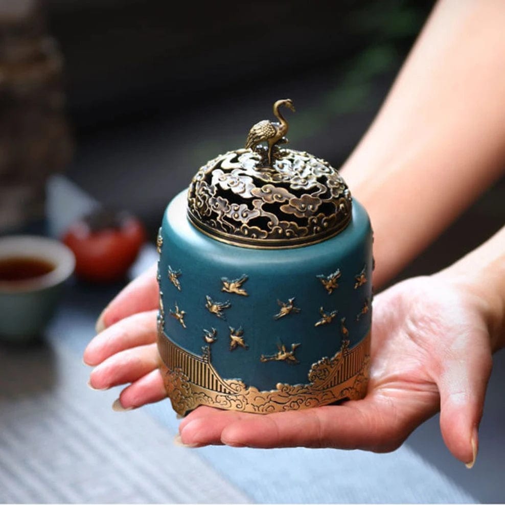 TEA TIME ESSENTIALS INCENSE BURNERS Blue "Celestial Ruihe" Artisanal Copper Incense Ornament