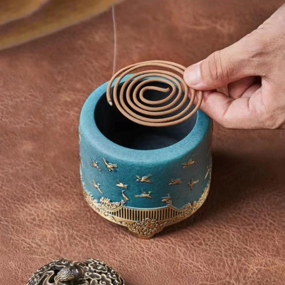 TEA TIME ESSENTIALS INCENSE BURNERS Blue "Celestial Ruihe" Artisanal Copper Incense Ornament