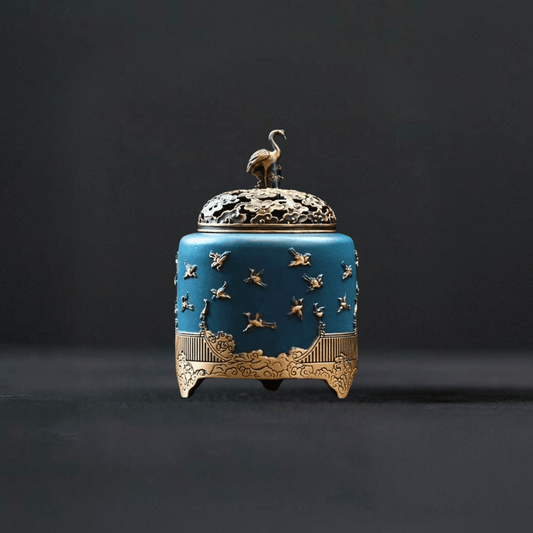 TEA TIME ESSENTIALS INCENSE BURNERS Blue "Celestial Ruihe" Artisanal Copper Incense Ornament