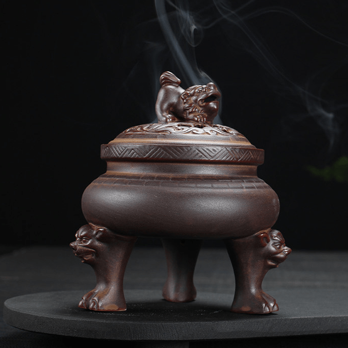 TEA TIME ESSENTIALS INCENSE BURNERS Bronze Lying Lion Backflow Incense Burner