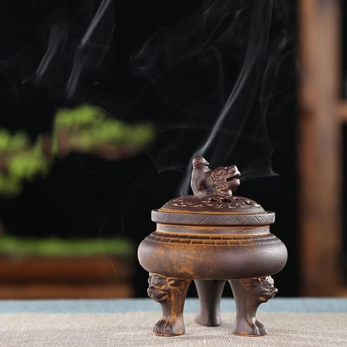 TEA TIME ESSENTIALS INCENSE BURNERS Bronze Lying Lion Backflow Incense Burner