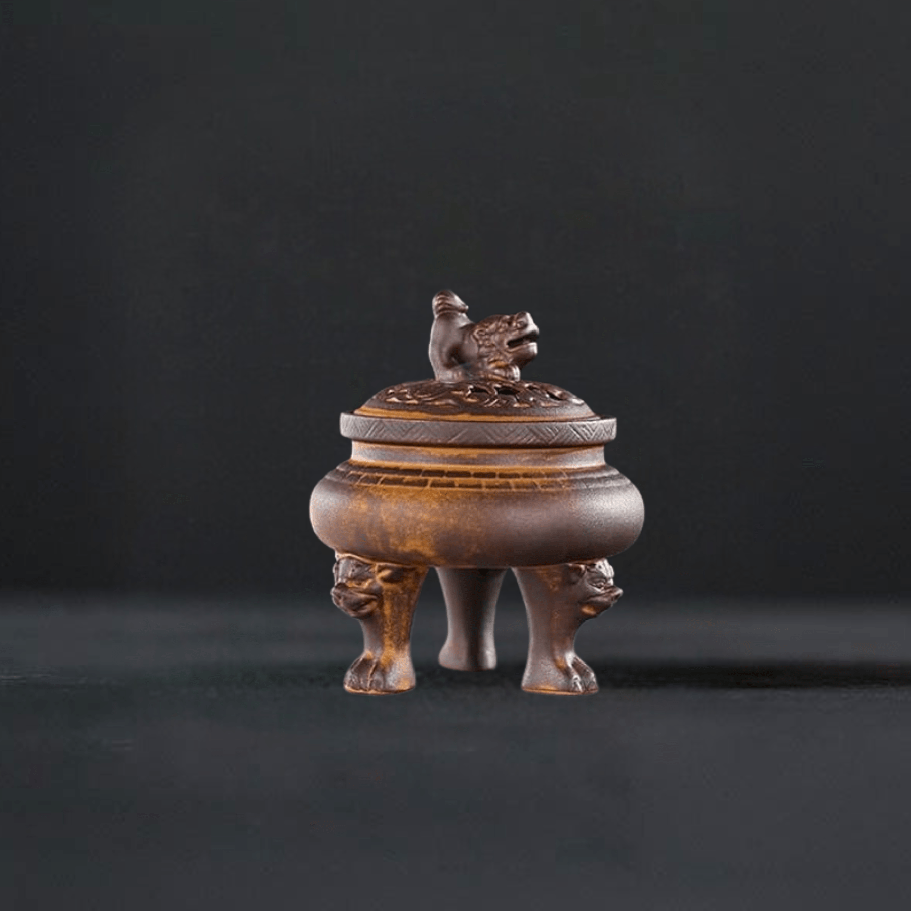 TEA TIME ESSENTIALS INCENSE BURNERS Bronze Lying Lion Backflow Incense Burner