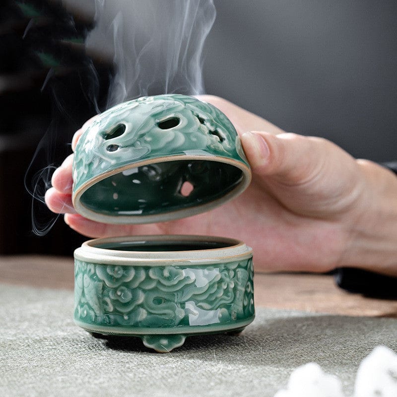 TEA TIME ESSENTIALS INCENSE BURNERS Green Serenity Embossed Incense Burner