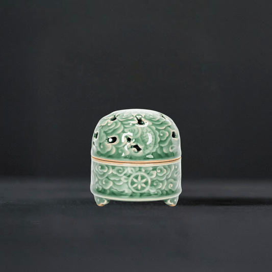 TEA TIME ESSENTIALS INCENSE BURNERS Green Serenity Embossed Incense Burner