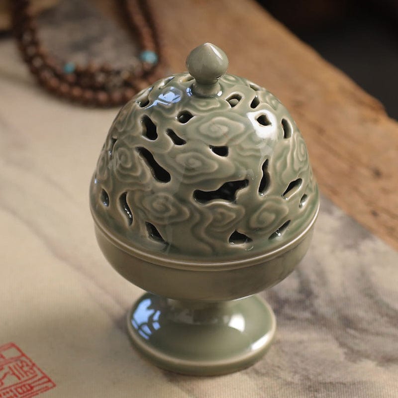 TEA TIME ESSENTIALS INCENSE BURNERS Jasper Jasper Green Cloud Ceramic Incense Burner