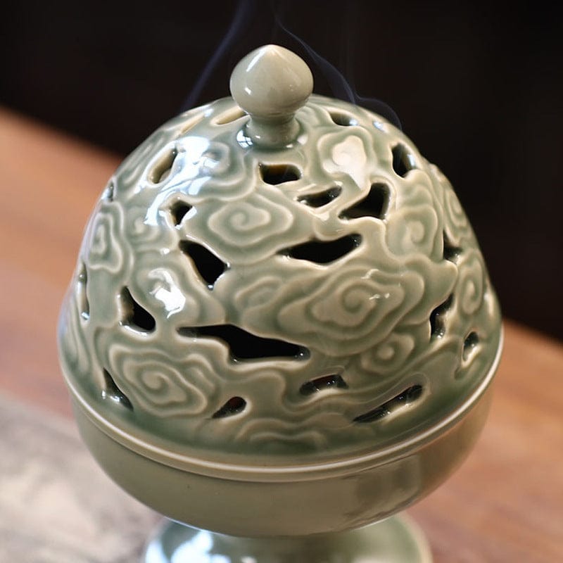 TEA TIME ESSENTIALS INCENSE BURNERS Jasper Jasper Green Cloud Ceramic Incense Burner