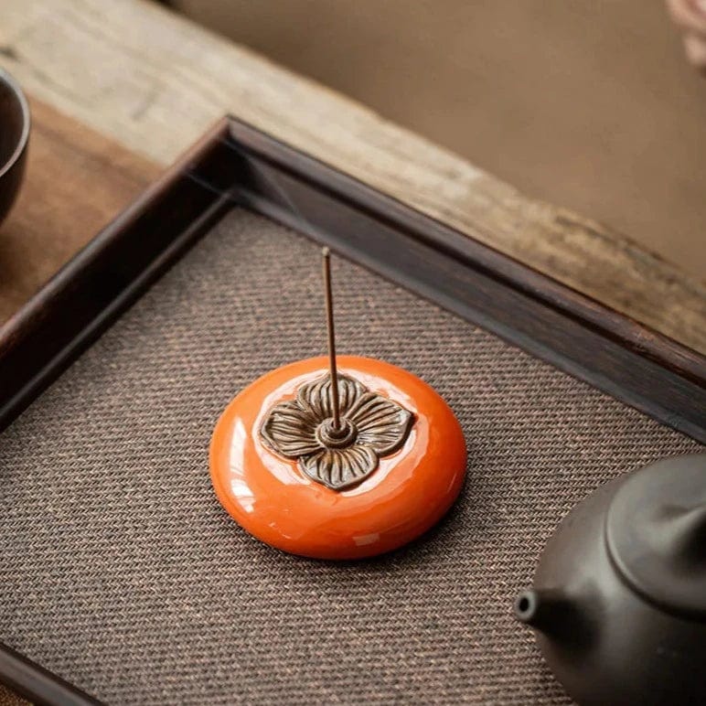 TEA TIME ESSENTIALS INCENSE BURNERS Persimmon Ruyi Persimmon Ruyi Ceramic Incense Burner