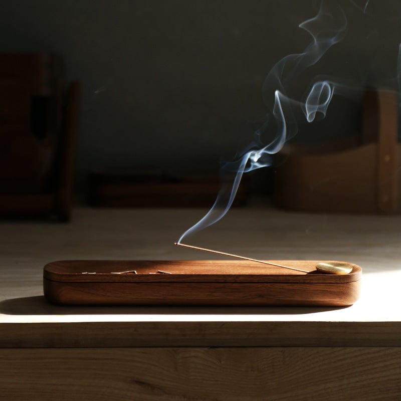 TEA TIME ESSENTIALS INCENSE BURNERS Zen Harmony Walnut Incense Box Zen Harmony Walnut Incense Box