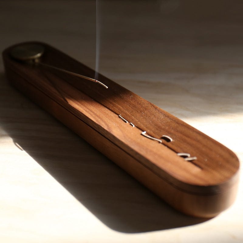 TEA TIME ESSENTIALS INCENSE BURNERS Zen Harmony Walnut Incense Box Zen Harmony Walnut Incense Box