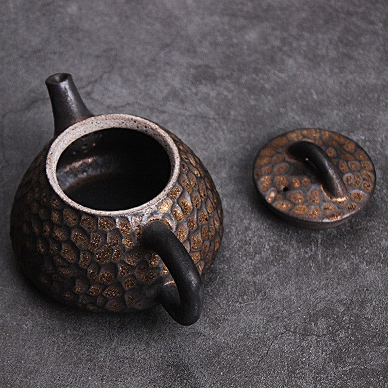 TEA TIME ESSENTIALS TEA A Obsidian Golden Hammer Ceramic Teapot