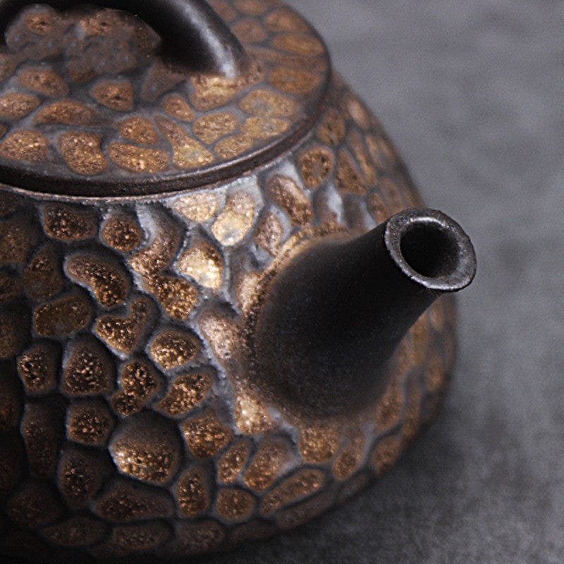 TEA TIME ESSENTIALS TEA A Obsidian Golden Hammer Ceramic Teapot