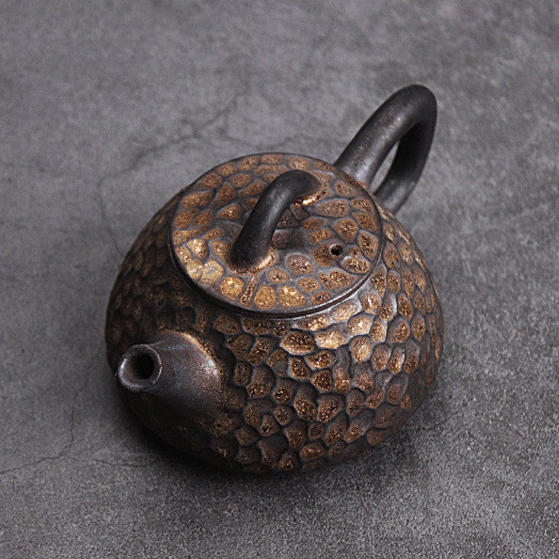 TEA TIME ESSENTIALS TEA A Obsidian Golden Hammer Ceramic Teapot