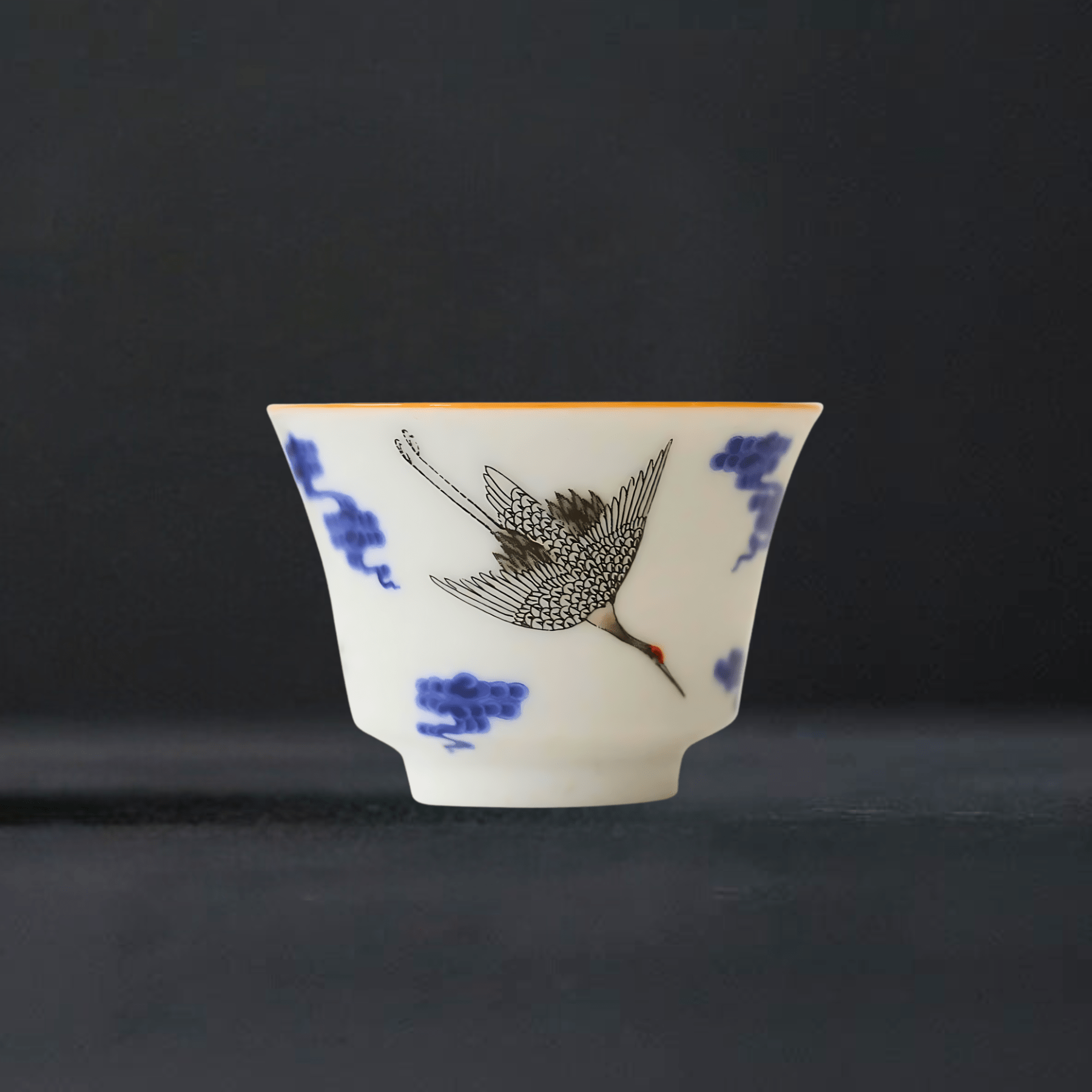 TEA TIME ESSENTIALS TEA Above The Blue Clouds Celestial Crane Blue and White Porcelain Tea Cup