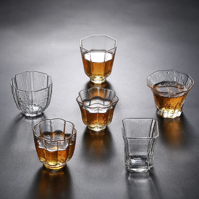 TEA TIME ESSENTIALS TEA Artisan Crafted Hammered Glass Tea Cup Set