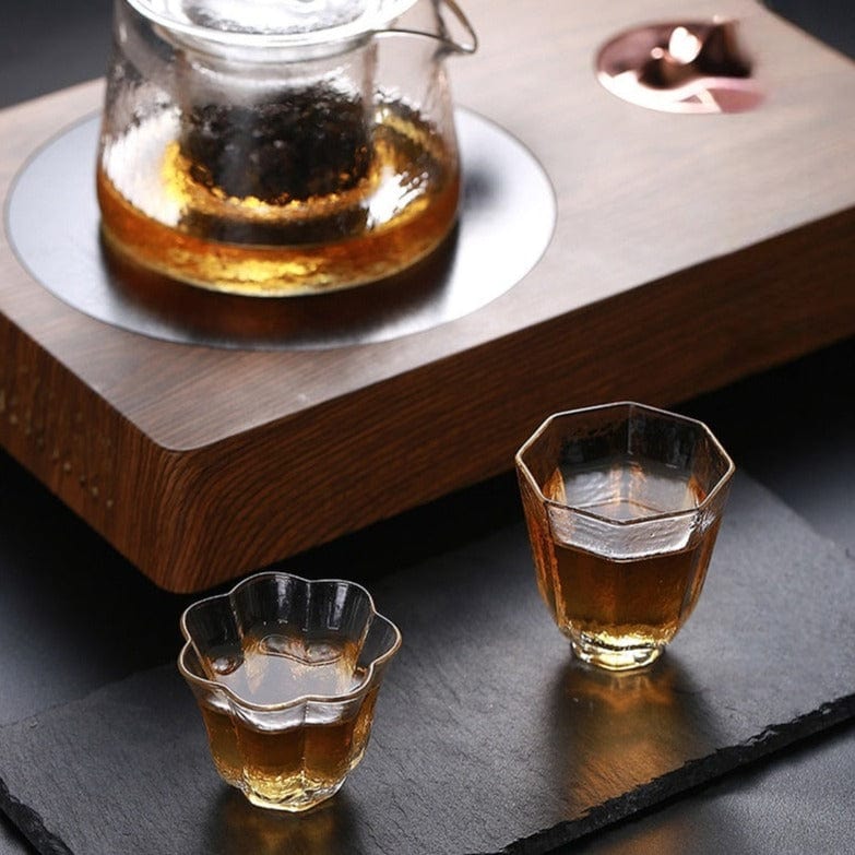 TEA TIME ESSENTIALS TEA Artisan Crafted Hammered Glass Tea Cup Set