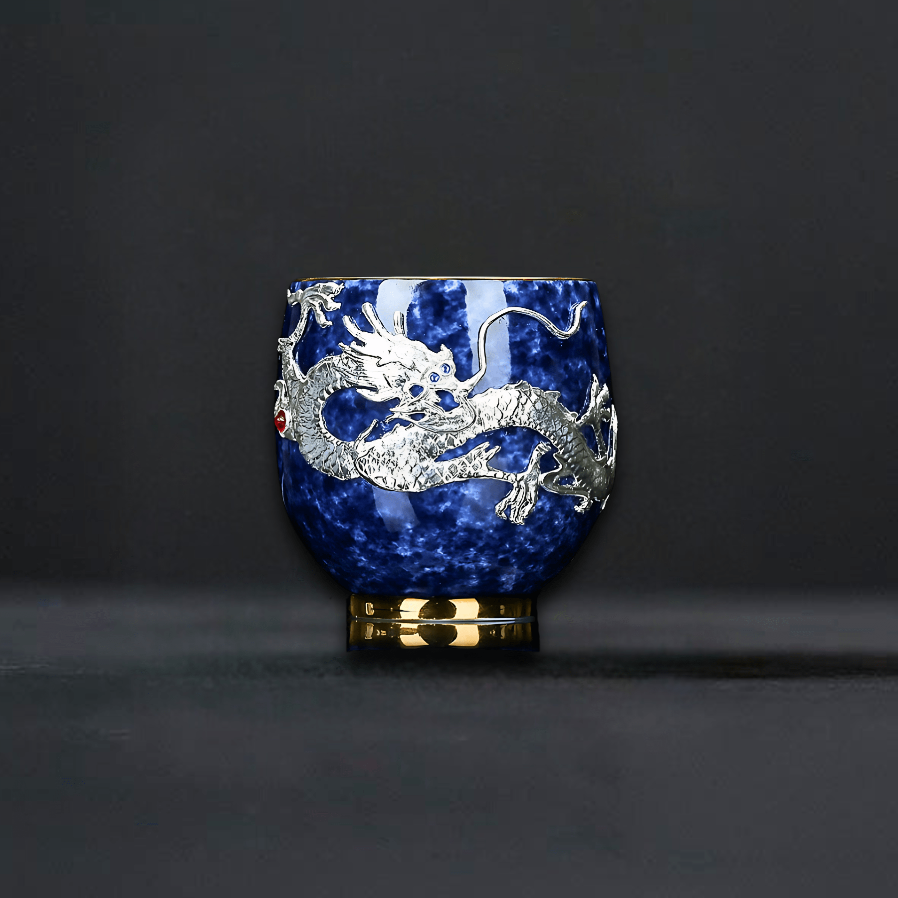 TEA TIME ESSENTIALS TEA Auspicious Dragon Azure Elegance Ceramic Silver-Inlaid Teacup Collection