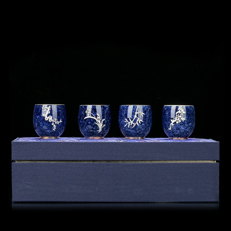 TEA TIME ESSENTIALS TEA B AzureElegance Ceramic Silver-Inlaid Tea Cup Set