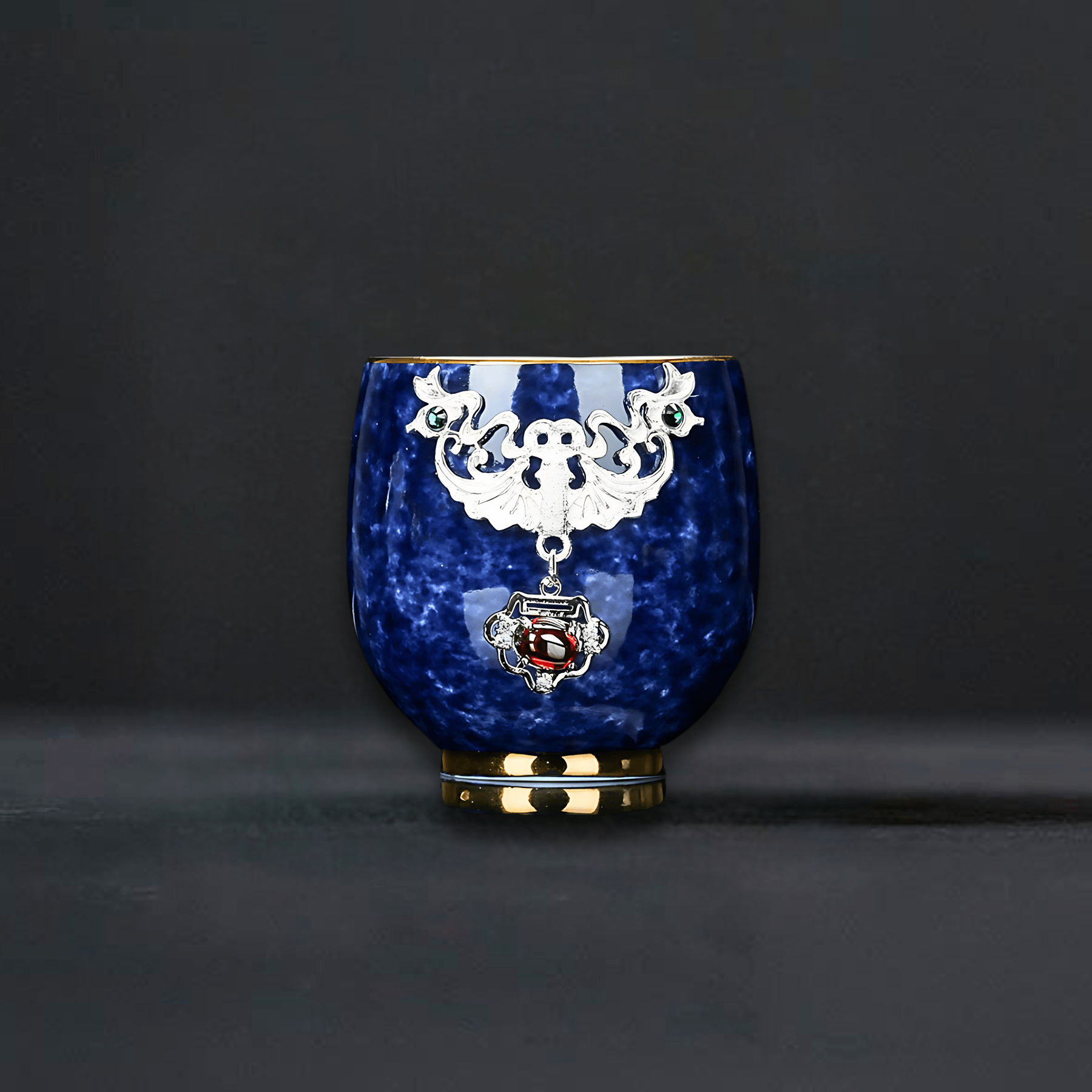 TEA TIME ESSENTIALS TEA Bat (Blessing) Azure Elegance Ceramic Silver-Inlaid Teacup Collection